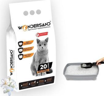 Wondersand 20 Lt Beyaz Bentonit İnce Tane Çiçek Kokulu Süper Topaklanan Premium Kedi Kumu