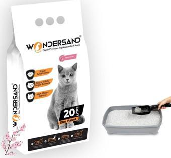 Wondersand 20 Lt Beyaz Bentonit İnce Tane JAPON KİRAZI Kokulu Süper Topaklanan Premium Kedi Kumu