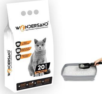 Wondersand 20 Lt Beyaz Bentonit İnce Tane Kokusuz Süper Topaklanan Premium Kedi Kumu