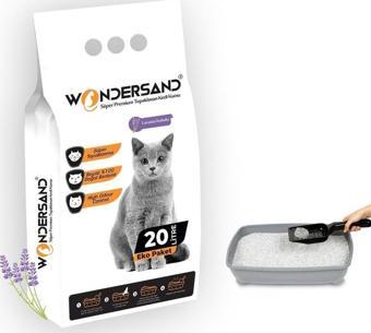 Wondersand 20 Lt Beyaz Bentonit İnce Tane Lavanta Kokulu Süper Topaklanan Premium Kedi Kumu