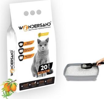 Wondersand 20 Lt Beyaz Bentonit İnce Tane MANGO Kokulu Süper Topaklanan Premium Kedi Kumu