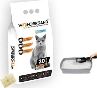 Wondersand 20 Lt Beyaz Bentonit İnce Tane Sabun Kokulu Süper Topaklanan Premium Kedi Kumu