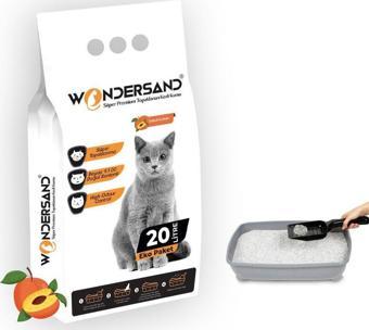 Wondersand 20 Lt Beyaz Bentonit İnce Tane ŞEFTALİ Kokulu Süper Topaklanan Premium Kedi Kumu