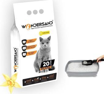 Wondersand 20 Lt Beyaz Bentonit İnce Tane Vanilya Kokulu Süper Topaklanan Premium Kedi Kumu