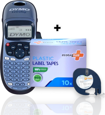 Dymo Letratag Etiket Yazcı ve 10 Adet EcotagPlus Şerit Etiket 12 mm x 4 mt Kagıt Beyaz