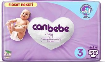 Canbebe Bebek Bezi Fırsat Paketi 3 Beden Midi (4-9 kg) 56 lı