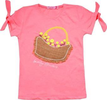 Çiçek Sepet Nakışlı Kız Bebek Tshirt Pembe