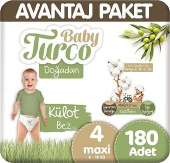 Baby Turco Doğadan Avantaj Paket Külot Bez 8-18 kg 4 Beden 180'li