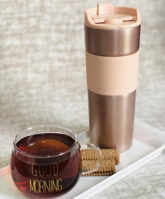 Kapris Rose Gold French Press Termos 450 ml Good Morning Kupa 400ml Hediye Seti