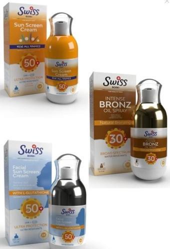 Swiss Bork Güneş Kremi SPF50+ 100 ml + Yüz Güneş Kremi SPF50 + Bronzlaştırıcı Spreyi SPF30+ 100 ml