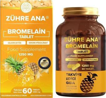 Zühre Ana Bromelain 60 Tablet - Bromelain, Quercetin, Krom Pikolinat ve C Vitamini 1250 Mg