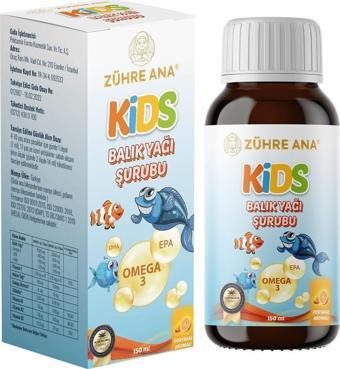 Zühre Ana Kids Çocuklar için - Omega 3 Balık Yağı Şurubu Vitamin Katkılı ve Portakallı 150 Ml