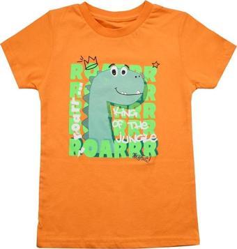 Sevimli Dinozor Baskılı Erkek Bebek Tshirt Turuncu