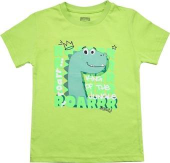 Sevimli Dinozor Baskılı Erkek Bebek Tshirt Yeşil