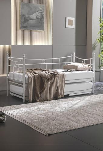 Unimet Daily Yavrulu Daybed Tek - Çift Kişilik Sedir Metal Karyola Beyaz