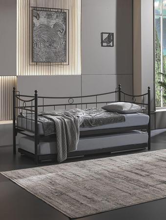 Unimet Daily Yavrulu Daybed Tek - Çift Kişilik Sedir Metal Karyola Siyah