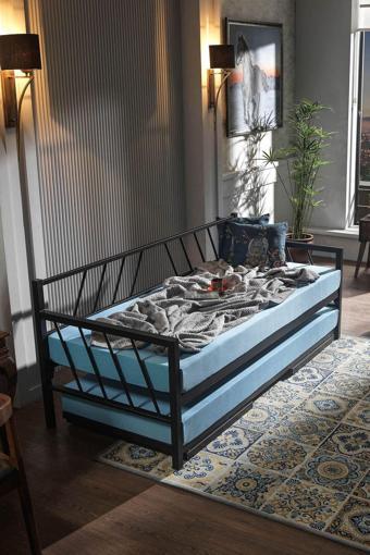 Unimet Glory Yavrulu Daybed Tek - Çift Kişilik Sedir Metal Karyola Siyah