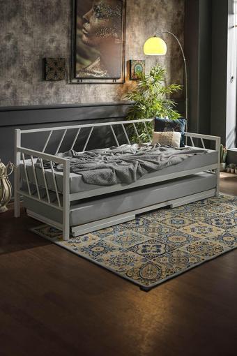 Unimet Glory Yavrulu Daybed Tek - Çift Kişilik Sedir Metal Karyola Yatak Seti Beyaz