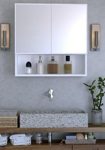 Remaks Life Aynalı Çok Amaçlı Aynalı Raflı Banyo Dolabı - Beyaz