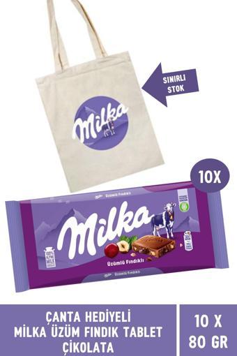 Çanta Hediyeli Milka Üzüm Fındık Tablet Çikolata 80 gr - 10 Adet