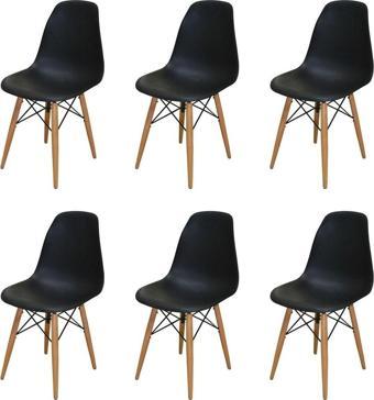 Woodesk Luna Ağaç Ayaklı 6 Adet Siyah Eames Sandalye Snd3014-6syh