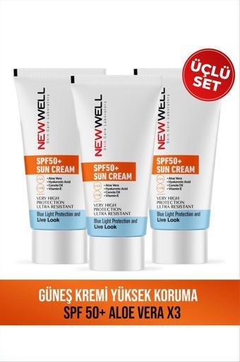 New Well 3 Adet Güneş Kremi Yüksek Koruma Spf 50+(Aloe Vera)