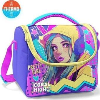 Coral High Kids Lavanta Turkuaz Kulaklıklı Kız Desenli Thermo Beslenme Çantası 11871