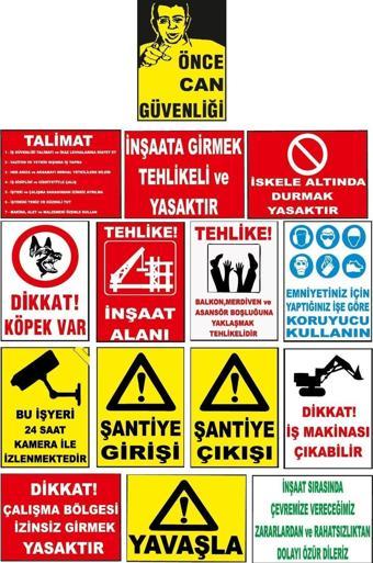 Şantiye İnşaat Uyarı Levhası -15 Adet Pvc Levha Kolay Montaj 