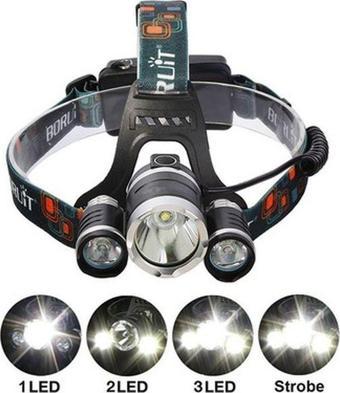 Boruit T6 Kafa Feneri 5000 Lumens 3Xcree Xm-T6+2R5 Lamba Led Kamp Lambası