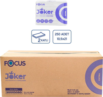 Focus Extra Joker V Katlı Kağıt Peçete 30 Paket x  250 Yaprak  21 cm. x 10,5 cm. (50005080)