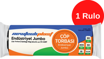 Newtechplast Endüstriyel Jumbo Boy Çöp Torbası, Siyah, 80 x 110 cm., 400 gr., 1 Rulo