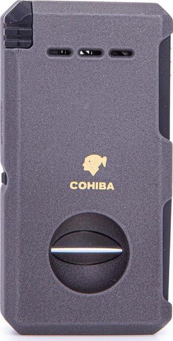 Cohiba Çift Torch Dahili Açıcı & V Kesici Gunmetal Metal Puro Çakmağı