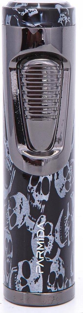 Parmida Skull Design Çift Torch Pürmüz Siyah Metal Puro Çakmağı