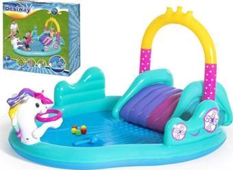 Bestway Pompalı 53097 Unicorn Kaydırak ve Potalı Fıskiyeli Havuz
