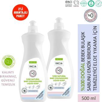 INCIA %100 Doğal Bebek Bulaşık Sabunu Bitkisel Emzik Biberon Temizleyici Vegan 500 ml X2 Adet