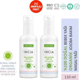 INCIA %100 Doğal Bebek Yağı Organik Jojoba Bakım Masaj Yağı Parafinsiz Bitkisel Vegan 110 ml X2 Adet