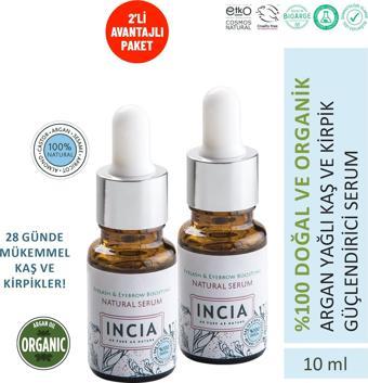 INCIA %100 Doğal Kaş Ve Kirpik Güçlendirici Serum Bitkisel Yoğunlaştırıcı Yoğun Bakım Yağı 10 ml X2 Adet