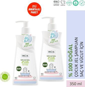 INCIA %100 Doğal Organik Bebek Ve Çocuk Jel Şampuanı Saç Vücut Lavanta Konak Önleyici 350ml X2 Adet