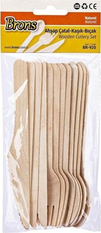 Brons Ahşap Çatal Kaşık Bıçak Naturel 4'er Adet BR-920
