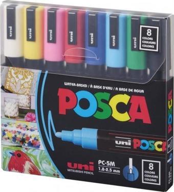 Uni Posca PC-5M Boyama Markörü 1.8-2.5 mm 8'li Set Ana Renkler