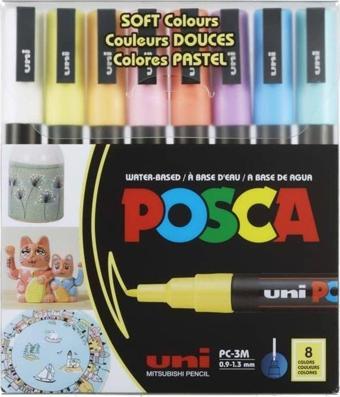 Uni Posca PC-3M Boyama Markörü 0.9-1.3 mm 8'li Set Soft Renkler