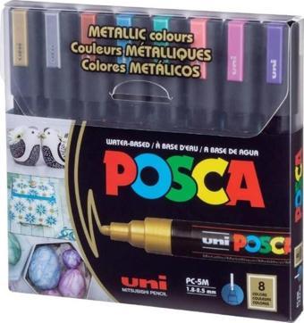 Uni Posca PC-5M Boyama Markörü 1.8-2.5 mm 8'li Set Metalik Renkler