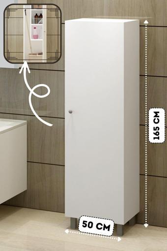 Fly Mobilya Pari Vileda Dolabı Beyaz Raflı Çok Amaçlı Banyo Dolabı Banyo Mutfak Boy Dolabı