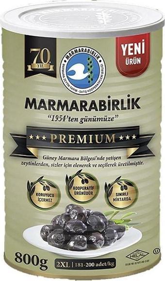 Marmarabirlik Premium 2XL Doğal Salamura Siyah Zeytin 800 Gr