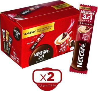 Nescafe 3 ü 1 Arada Original 17,5 gr 96 lı x 2 Kutu (192 Adet)