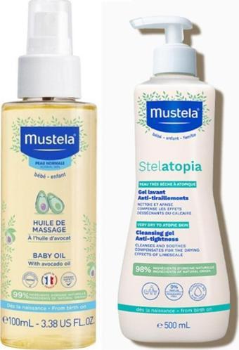 Mustela Bebek Bakım Masaj Yağı 100Ml - Mustela Stelatopia Temizleyici Jel 500 Ml