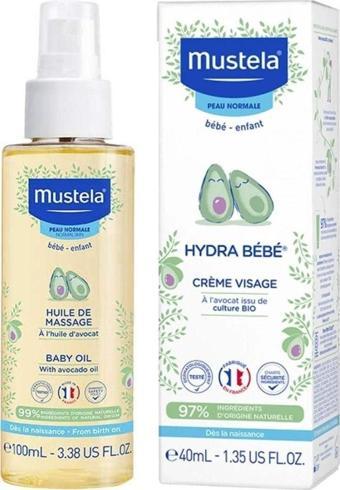 Mustela Hydra Bebe Organik Avokadolu Bebek Yüz Kremi 40 Ml + Baby Oil Bebek Yağı 100 Ml