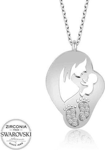 Swarovski Taşlı Gümüş Anne Bebek Bayan Kolye