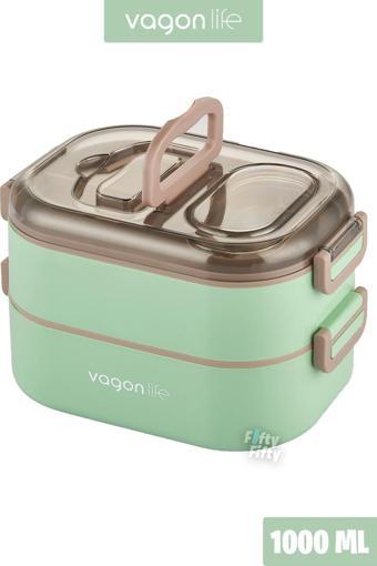 Vagonlife 1000 ML İki Kat Üç Bölme Paslanmaz Çelik Bento Lunch Box Yeni Nesil Sefer Tası-Sos Kaseli Mode