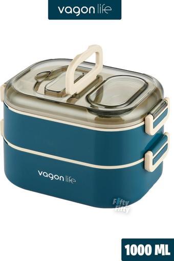 Vagonlife 1000 ML İki Kat Üç Bölme Paslanmaz Çelik Bento Lunch Box Yeni Nesil Sefer Tası-Sos Kaseli Mode